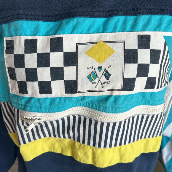 Vintage 80s Line-Up Nautical Checkered Pull Over Sweatshirt/windbreaker - Picture 4 of 8